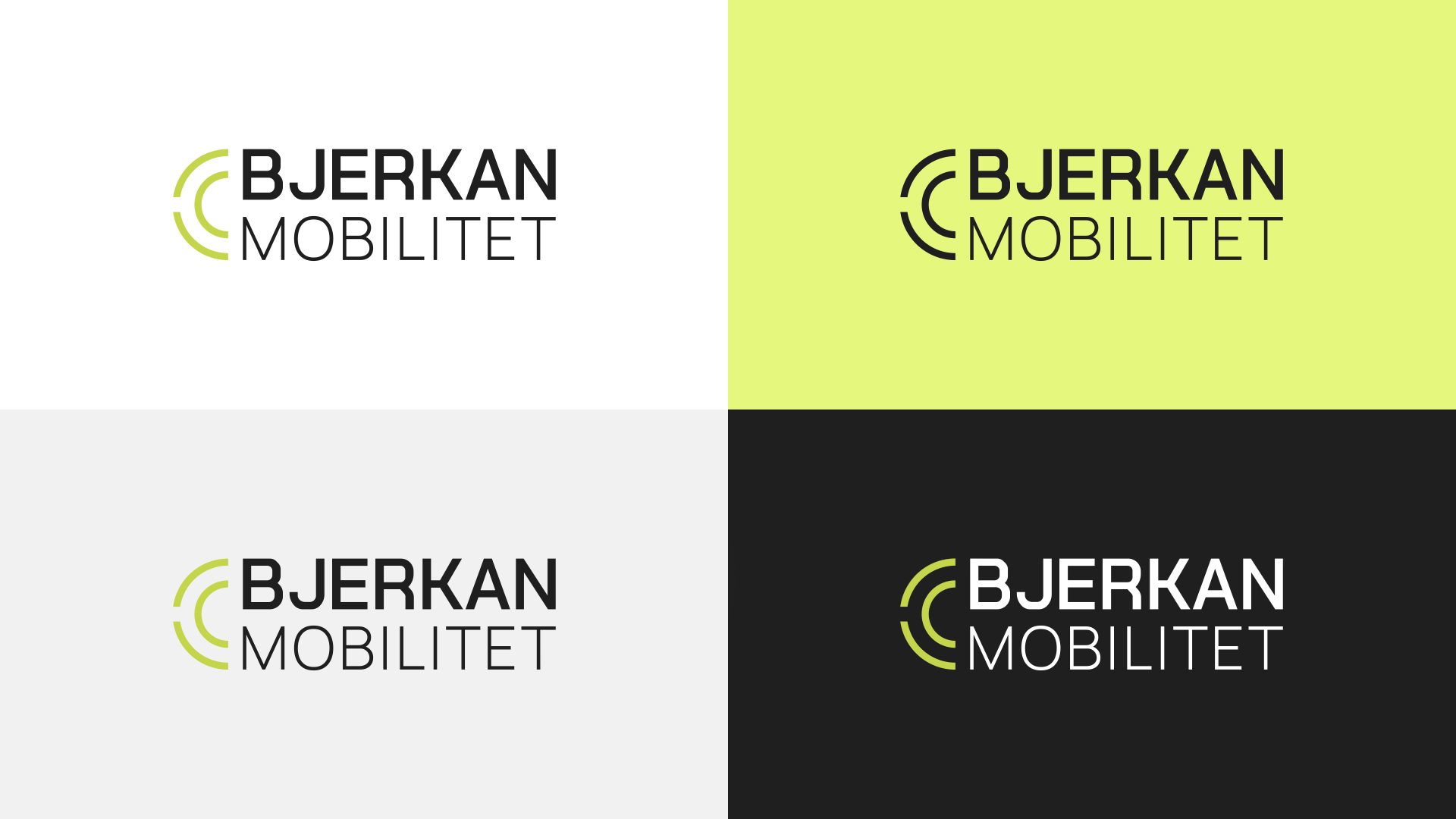 Stilrent, profesjonelt og moderne logodesign samt visuell identitet for trafikkingeniør Bjerkan Mobilitet Grafisk fremstilling av logo, brand og visuell profil for Bjerkan Mobilitet